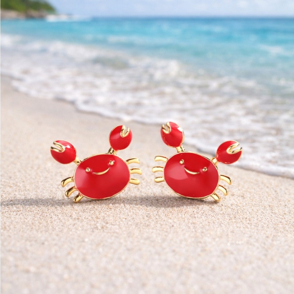 Smiling Red Crab Earrings - Picture 1 of 2